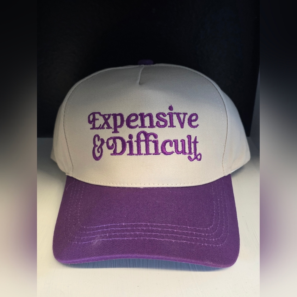 Purple and White Hat with Embroidered Text